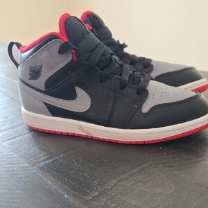 Jordan Black and Gray Kids Sneakers with Red Accents